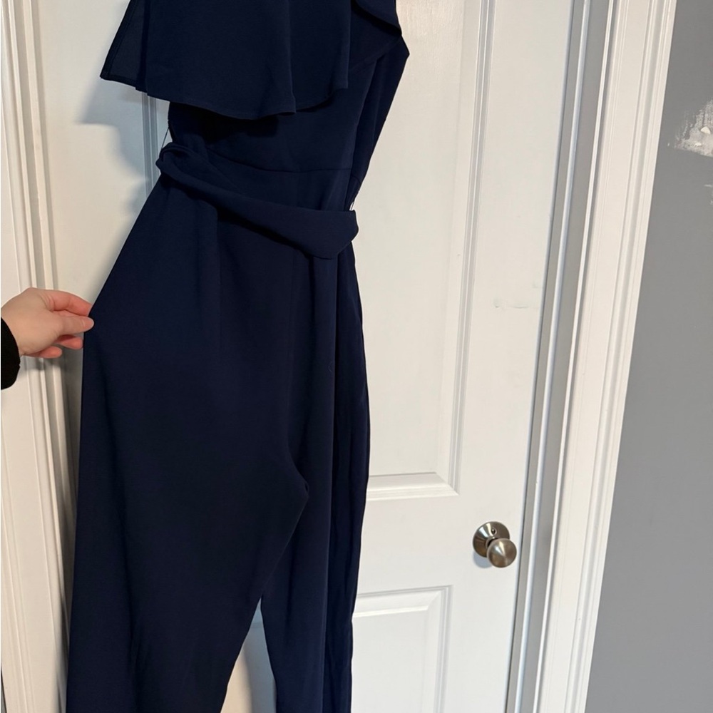 Lilly Pulitzer Navy Blue Off-Shoulder Jumpsuit with Waist Tie